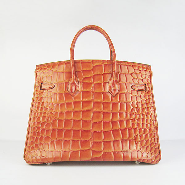 High Quality Fake Hermes Birkin 35CM Max Crocodile Veins Leather Bag Orange 6089